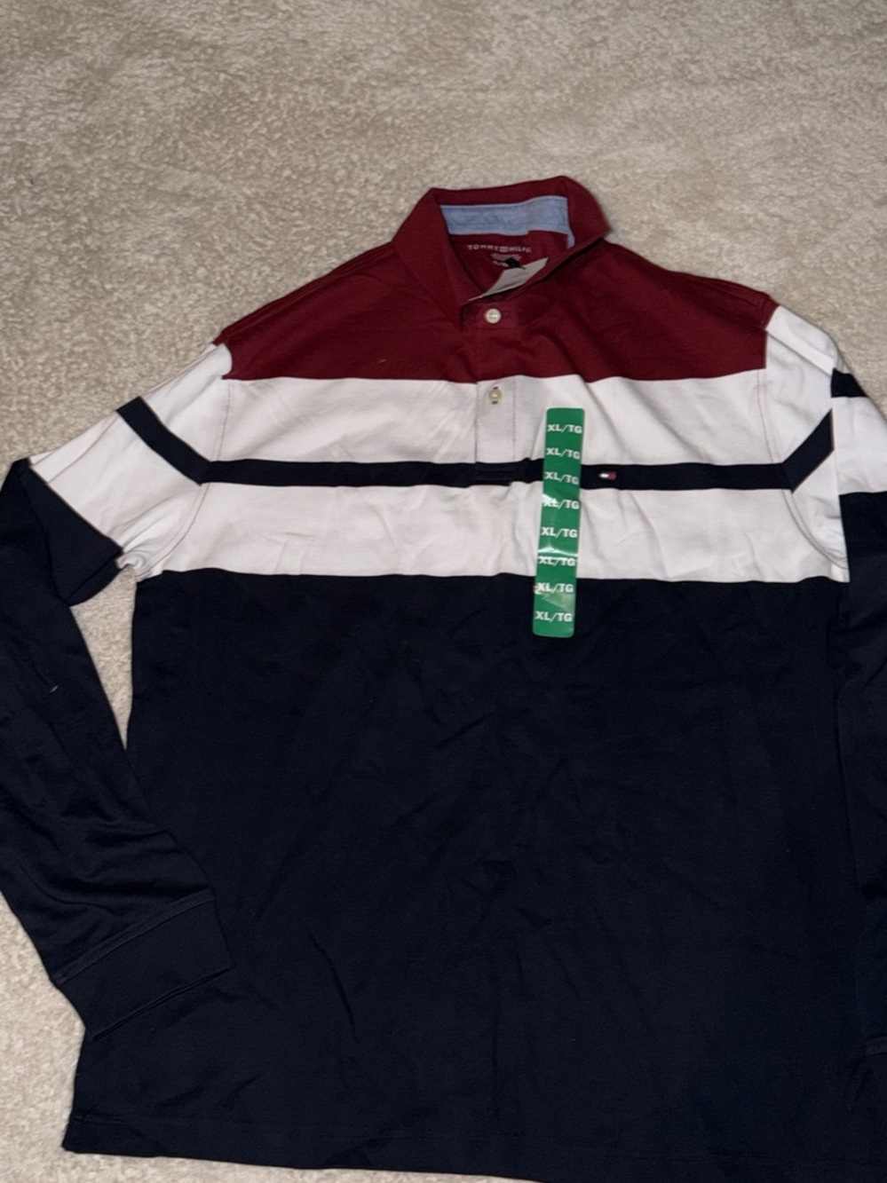 Tommy Hilfiger Men’s Long-Sleeve Polo - Burgundy White Navy
